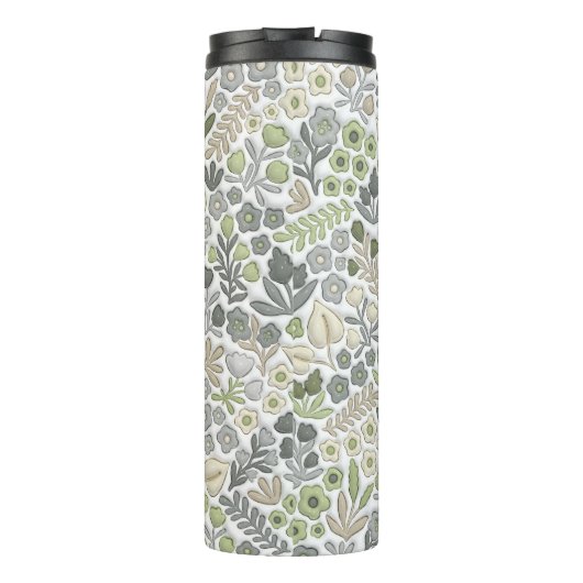 Gray Sage Boho Floral 3D-Effekt Mama Thermosbecher (Rückseite)