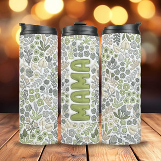Gray Sage Boho Floral 3D-Effekt Mama Thermosbecher