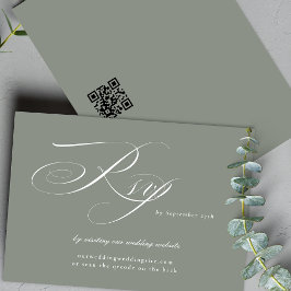 Gray Sage Calligraphy Wedding Website QR CODE RSVP Karte