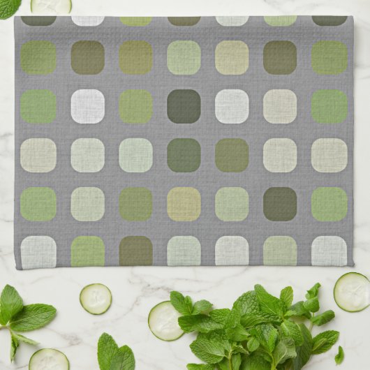 Gray Sage Olive Green Round Square Art Muster Geschirrtuch (Gefaltet)