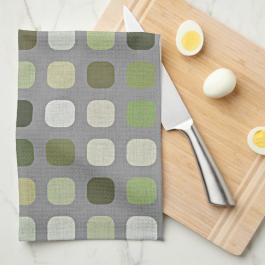 Gray Sage Olive Green Round Square Art Muster Geschirrtuch (Viertel Falte)