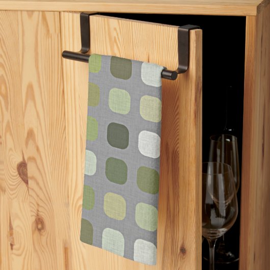 Gray Sage Olive Green Round Square Art Muster Geschirrtuch (Drittel gefaltet)