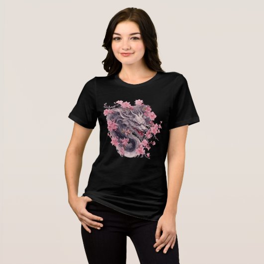 Gray Sakura Dragon in Bloom Tri-Blend Shirt (Vorderseite voll)