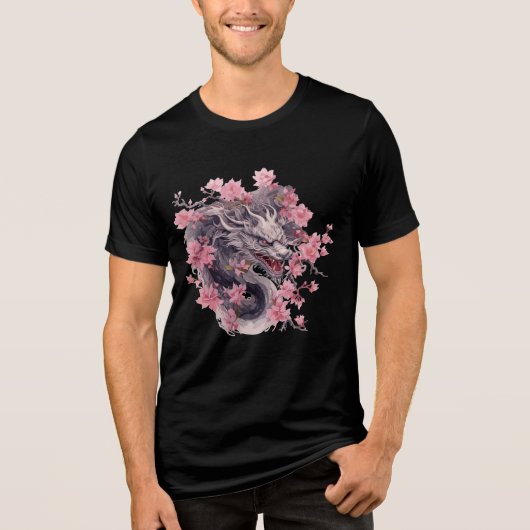 Gray Sakura Dragon in Bloom Tri-Blend Shirt (Vorderseite)