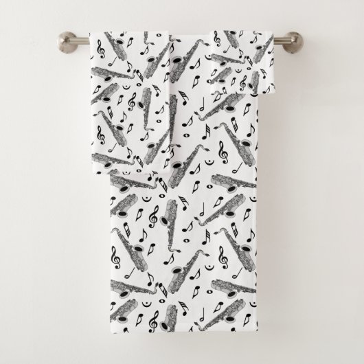 Gray Saxophone Musiknote Pattern Badhandtuch Set (Insitu)