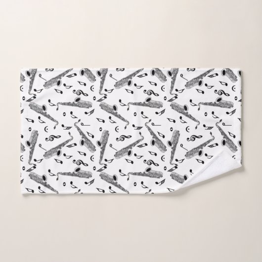 Gray Saxophone Musiknote Pattern Badhandtuch Set (Handtuch)