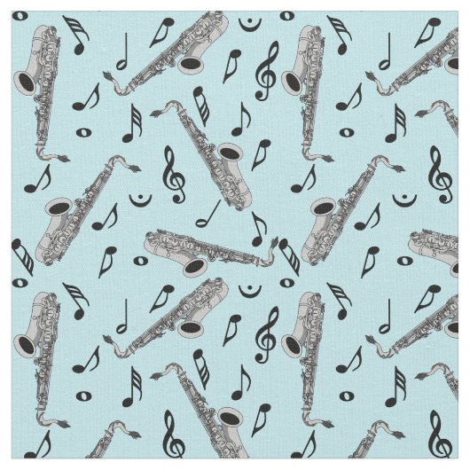 Gray Saxophone Musiknote Pattern Stoff (Nahaufnahme)