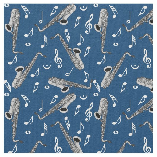 Gray Saxophone Musiknote Pattern Stoff (Nahaufnahme)