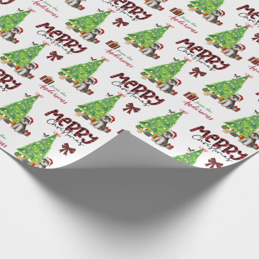 Gray Schnauzer Terrier, Bird und Weihnachtsbaum Geschenkpapier (Ecke)