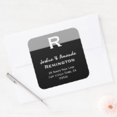 Gray Schwarz-weiß Simple EleganCustom Monogram R Quadratischer Aufkleber (Umschlag)