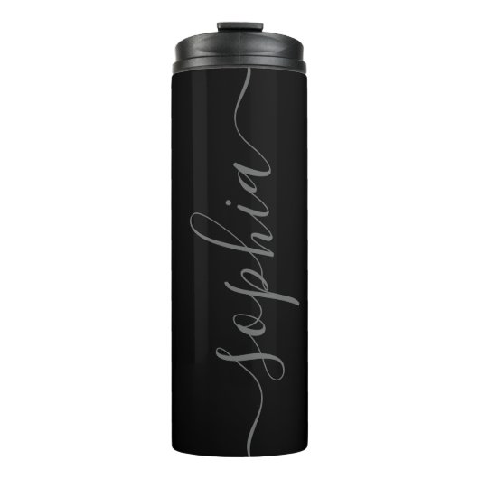 Gray Script Personalizable Name Thermal Tumbler Thermosbecher (Vorderseite)