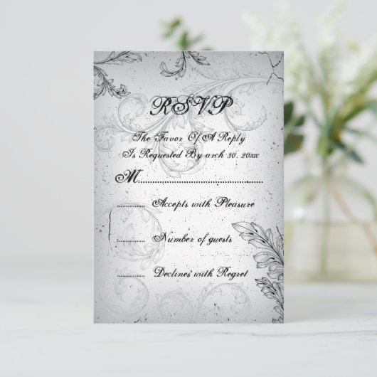 Gray Scroll 25. Silberhochzeit Jubiläum UAWG RSVP Karte (Stehend Vorderseite)