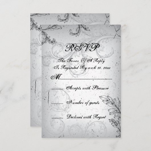 Gray Scroll 25. Silberhochzeit Jubiläum UAWG RSVP Karte (Vorne/Hinten)