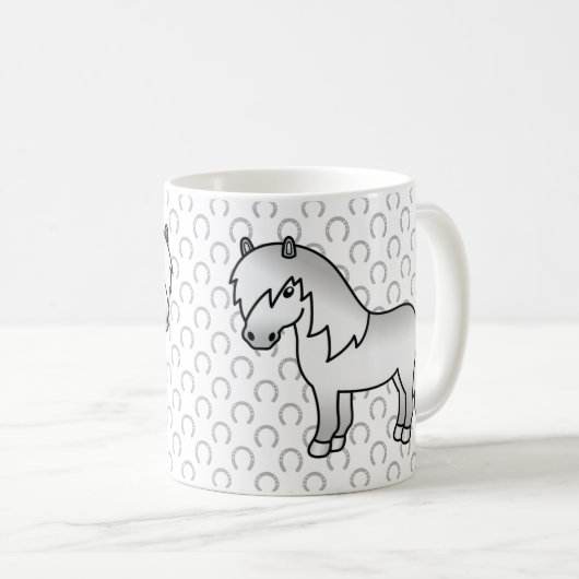 Gray Shetland Pony Niedlicher Cartoon Illustration Kaffeetasse (VorderseiteRechts)