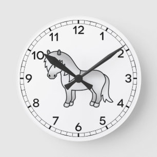Gray Shetland Pony Niedlicher Cartoon Illustration Runde Wanduhr