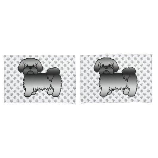 Gray Shih Tzu Niedlich Cartoon Dog Illustration Kissenbezug (Vorderseite-Set)
