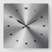 Gray Shiny Metallic-Stainless Steel Look 2 Quadratische Wanduhr (Vorderseite)