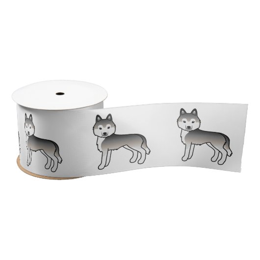 Gray Siberian Husky Niedlich Cartoon Dogs Satin Ri Satinband (Spule)