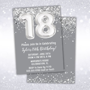 Gray Silver 18. Geburtstagsparty Einladung