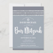Gray Silver Bar Mitzvah Tallit Simple Modern Bold Einladung (Vorderseite)