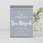 Gray Silver Bar Mitzvah Tallit Simple Modern Bold Einladung (Stehend Vorderseite)