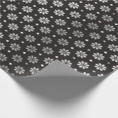 Gray Silver Black Foil floral Daisy Dots Geschenkpapier (Ecke)