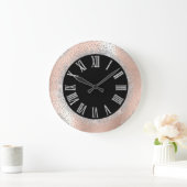 Gray Silver Crystals Black Rose Roman Numbers Große Wanduhr (Zuhause)