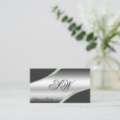 Gray Silver Curved Lines Monogramm und Foto Visitenkarte (Stehend Vorderseite)