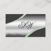 Gray Silver Curved Lines Monogramm und Foto Visitenkarte (Vorderseite)
