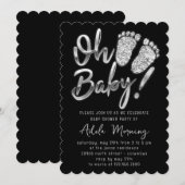 Gray Silver Feet Baby Girl Boy Dusche Black Einladung (Vorne/Hinten)