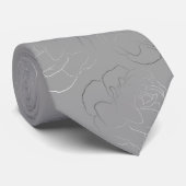 Gray Silver Floral Wedding Krawatte (Gerollt)