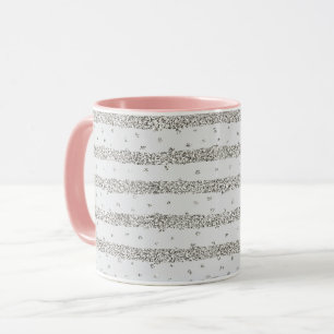 Gray Silver Funkelnd Confetti Streifen Tasse