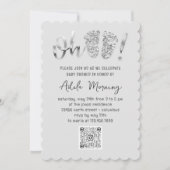 Gray Silver Glitzer Feet Baby Girl Boy QR CODE Einladung (Vorderseite)