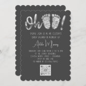 Gray Silver Glitzer Feet Baby Girl Boy QRCODE Grau Einladung (Vorne/Hinten)