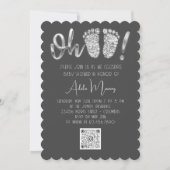 Gray Silver Glitzer Feet Baby Girl Boy QRCODE Grau Einladung (Vorderseite)