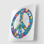 Gray Silver Holographic Peace Liebe Quadratische Wanduhr (Winkel)