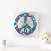 Gray Silver Holographic Peace Liebe Quadratische Wanduhr (Zuhause)