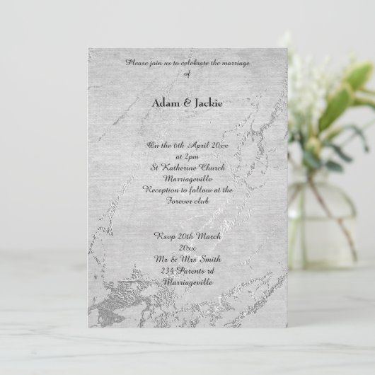 Gray Silver Marble Print Simple Wedding Einladung (Stehend Vorderseite)