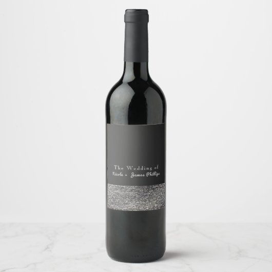 Gray & Silver Modern Glam Sequins Chic Wine Labels Weinetikett (Vorderseite)