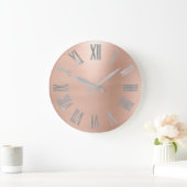 Gray Silver Pink Rose Gold Metallic römische Zahl Große Wanduhr (Zuhause)