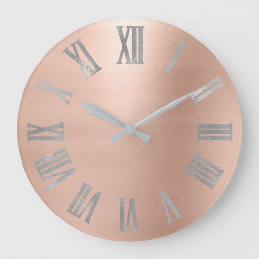 Gray Silver Pink Rose Gold Metallic römische Zahl Große Wanduhr (Vorderseite)