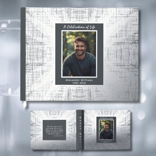 Gray Silver Real Foil Funerary Guest Books Texture Gästebuch