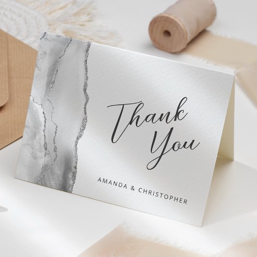Gray Silver Script Wedding Vielen Dank Karte