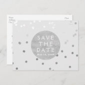 Gray & Silver Shiny Confetti Dots Save the Date Ankündigungspostkarte (Vorne/Hinten)