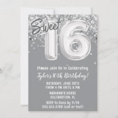 Gray Silver Sweet 16. Geburtstagsparty Einladung (Vorderseite)
