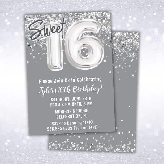 Gray Silver Sweet 16. Geburtstagsparty Einladung