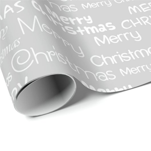 Gray Silver & White Frohe Weihnachtswrapping Paper Geschenkpapier (Rolleneckpunkt)