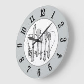 Gray Silverware White Napkin Black Number on Grau Große Wanduhr (Winkel)
