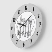 Gray Silverware White Napkin Black Numbers Clock Große Wanduhr (Winkel)
