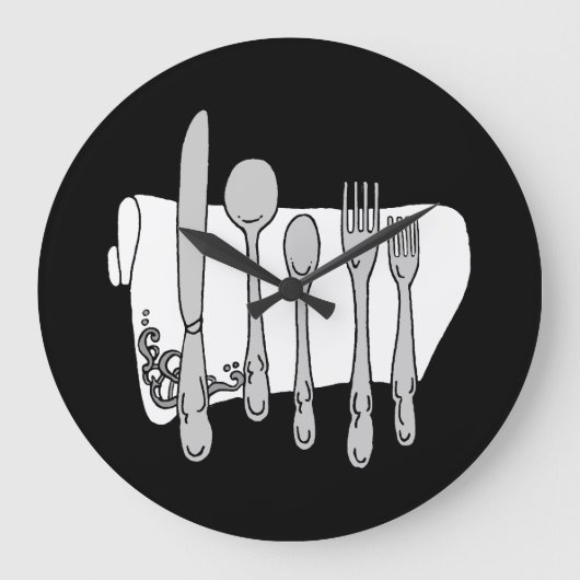 Gray Silverware White Napkin No Numbers Clock Große Wanduhr (Vorderseite)